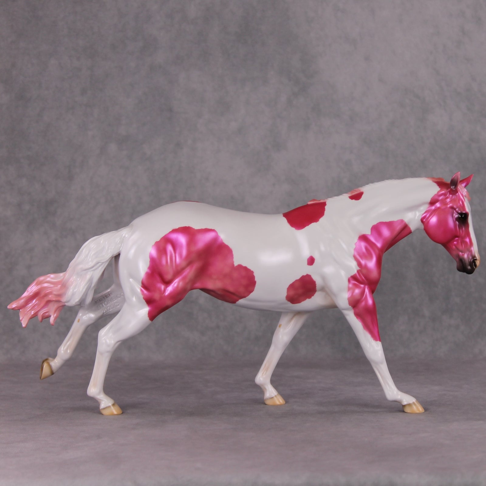 Flying Flamingo OOAK Pink Pinto Deco Running Stock Horse By Heather Bullach Model Horse Place 12/3/24
