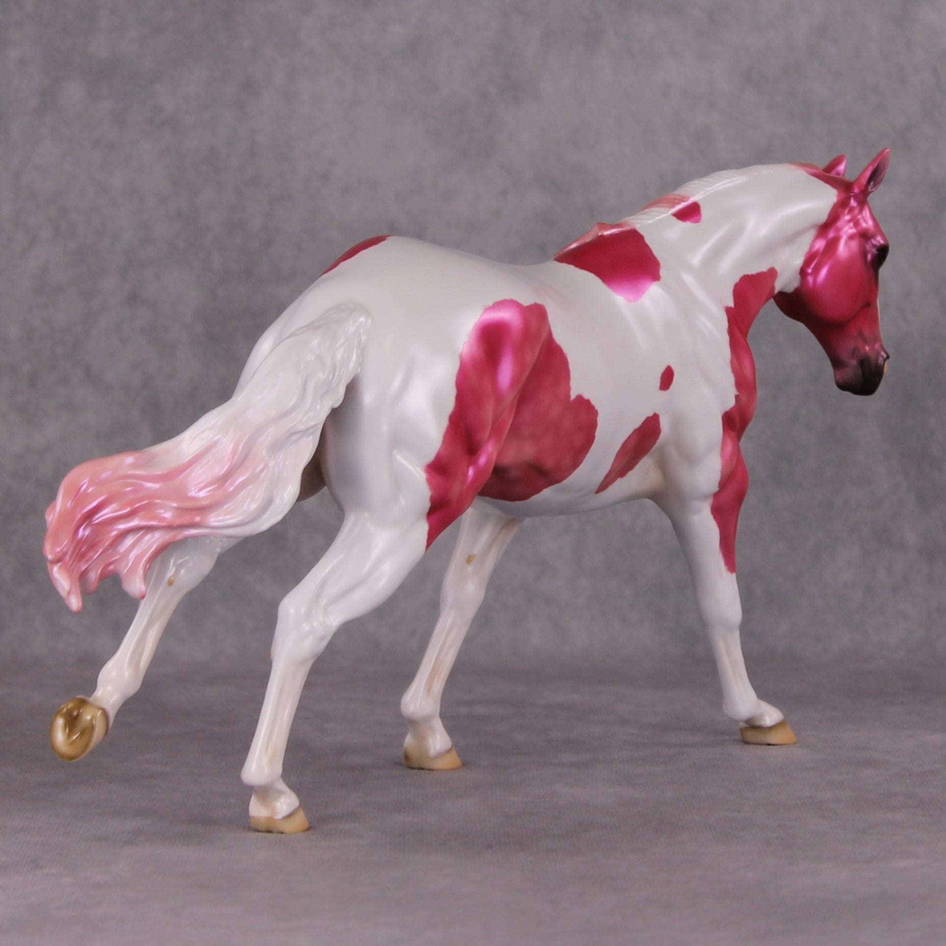 Flying Flamingo OOAK Pink Pinto Deco Running Stock Horse By Heather Bullach Model Horse Place 12/3/24