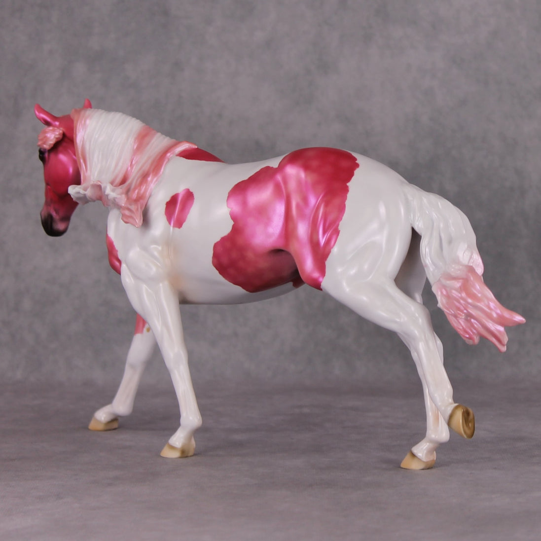 Flying Flamingo OOAK Pink Pinto Deco Running Stock Horse By Heather Bullach Model Horse Place 12/3/24