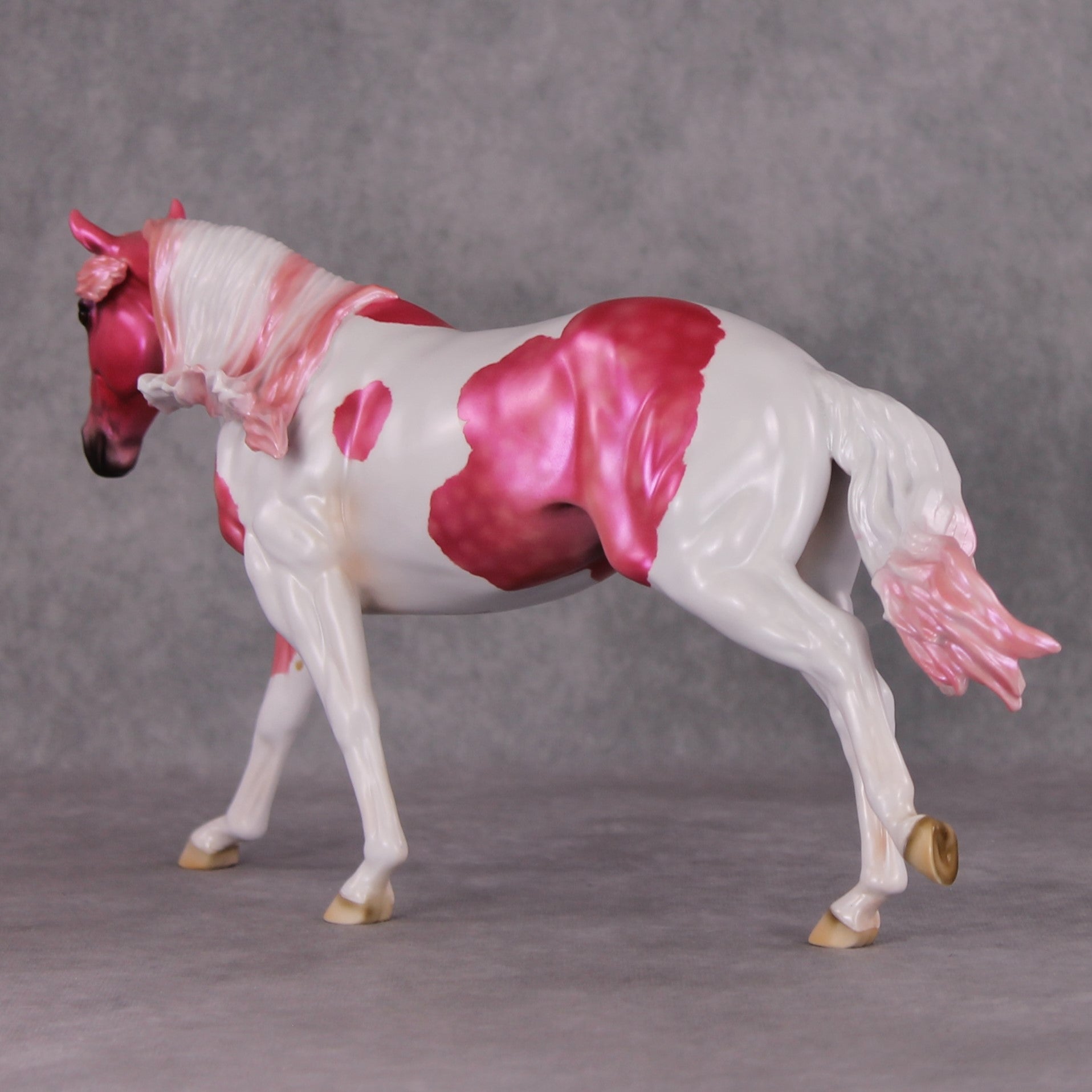 Flying Flamingo OOAK Pink Pinto Deco Running Stock Horse By Heather Bullach Model Horse Place 12/3/24