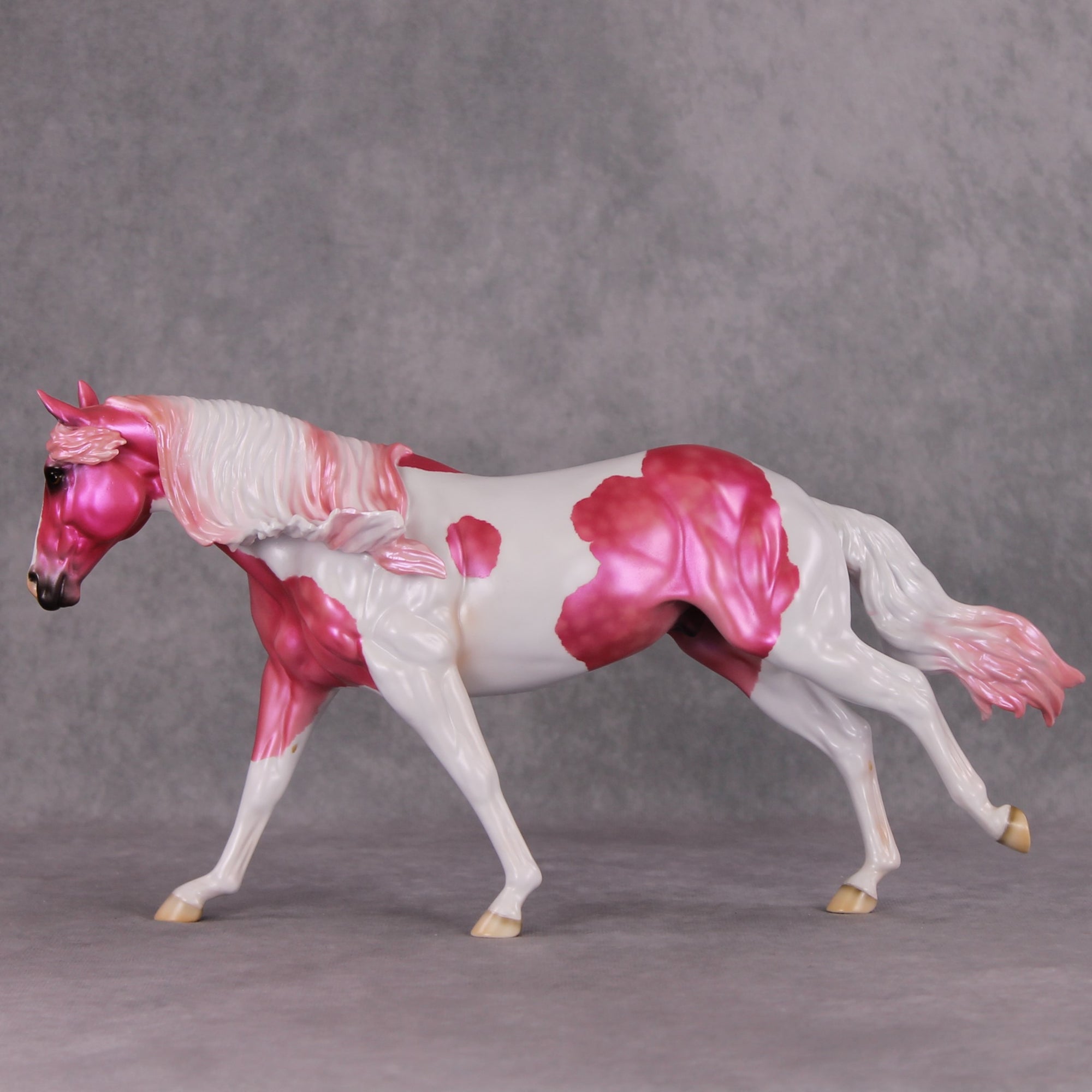 Flying Flamingo OOAK Pink Pinto Deco Running Stock Horse By Heather Bullach Model Horse Place 12/3/24