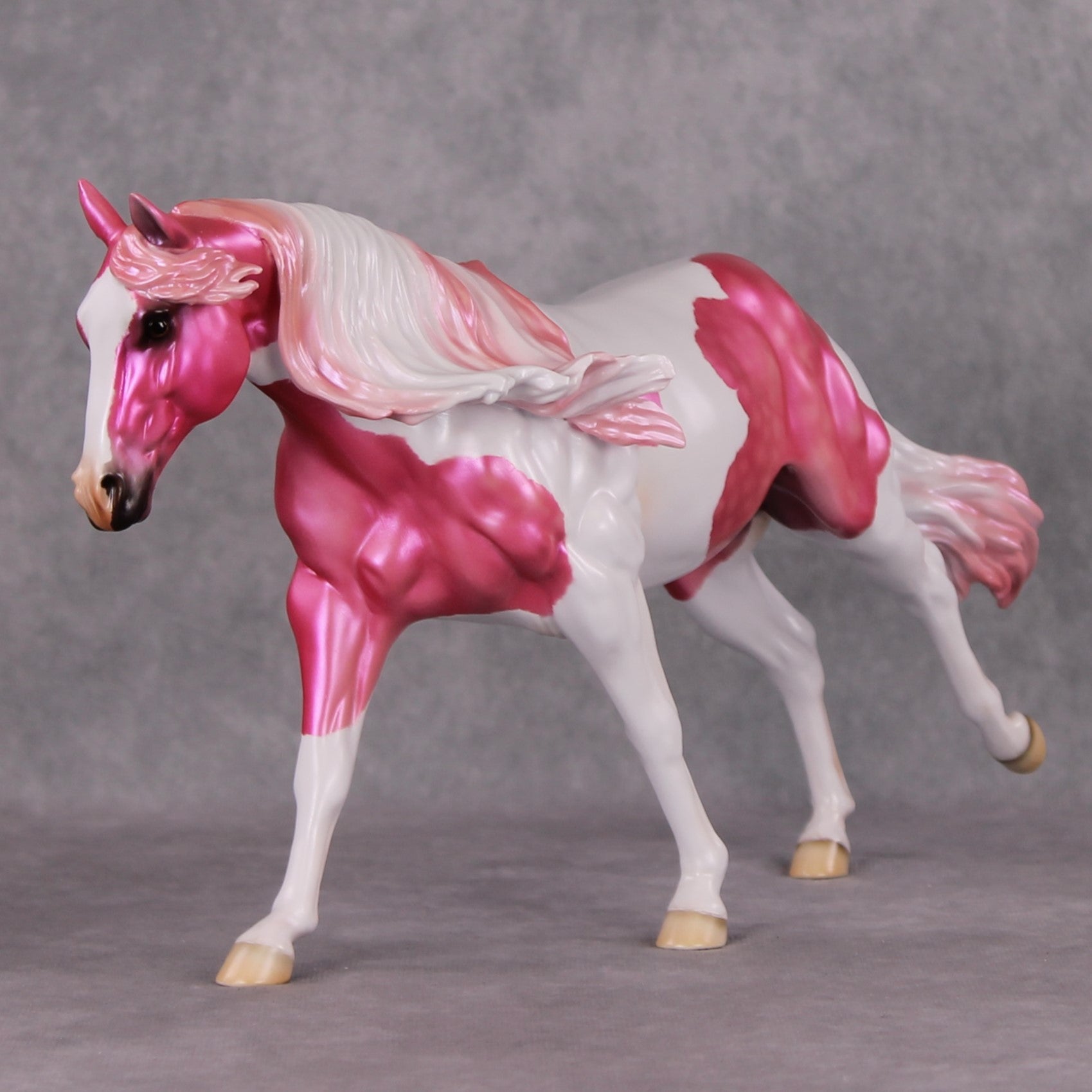 Flying Flamingo OOAK Pink Pinto Deco Running Stock Horse By Heather Bullach Model Horse Place 12/3/24