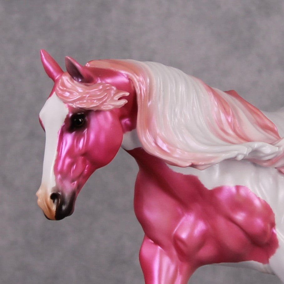 Flying Flamingo OOAK Pink Pinto Deco Running Stock Horse By Heather Bullach Model Horse Place 12/3/24