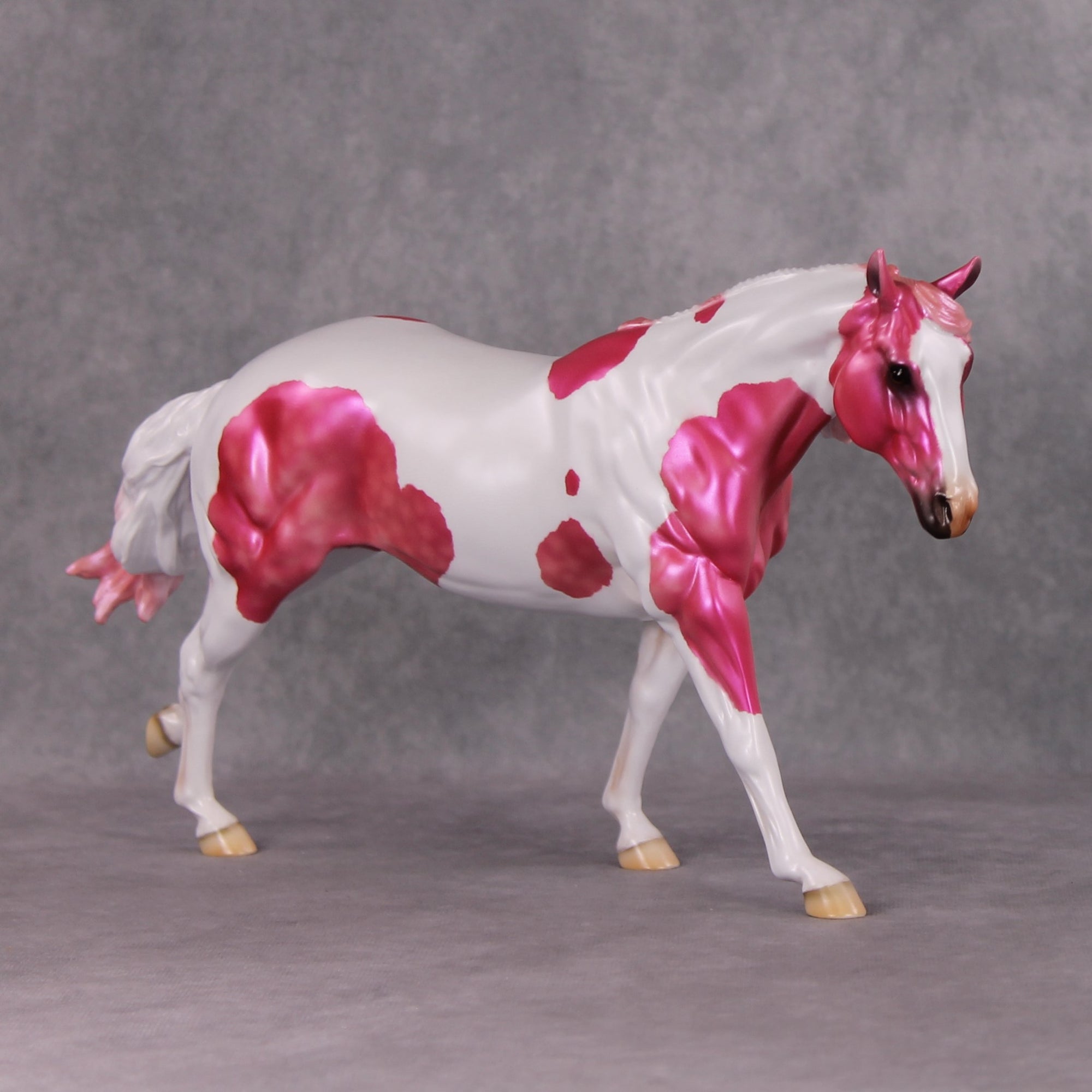 Flying Flamingo OOAK Pink Pinto Deco Running Stock Horse By Heather Bullach Model Horse Place 12/3/24