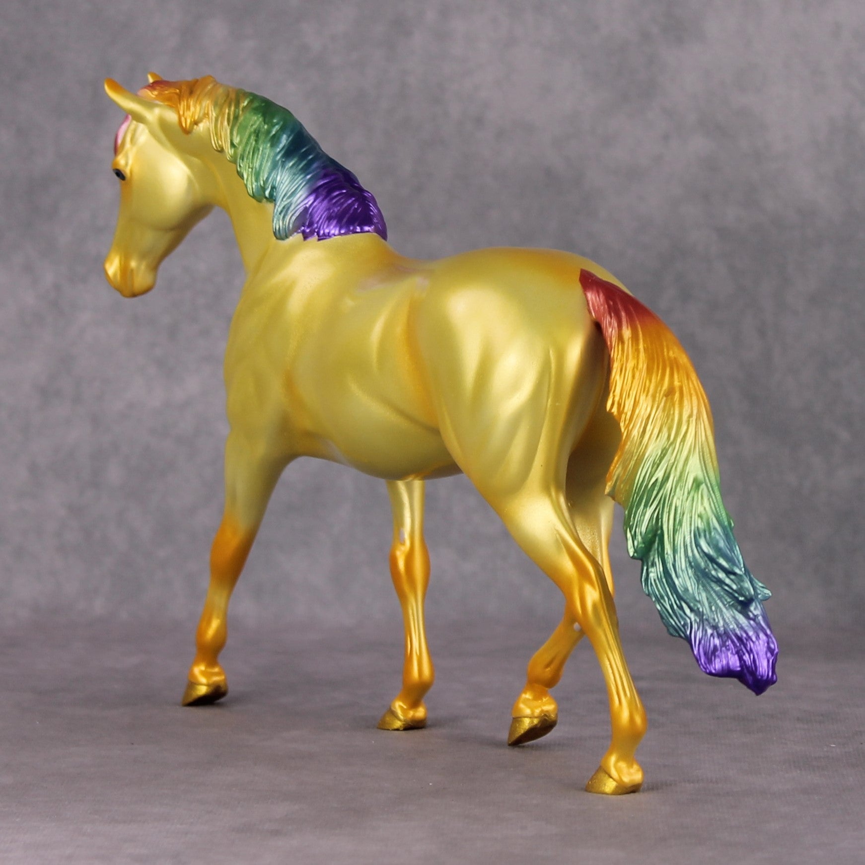 Eventual Rainbows OOAK Deco yellow/gold/citrine Rainbow Pony with western mane and tail By Erin Corbett Black Friday Surprise Random Drops