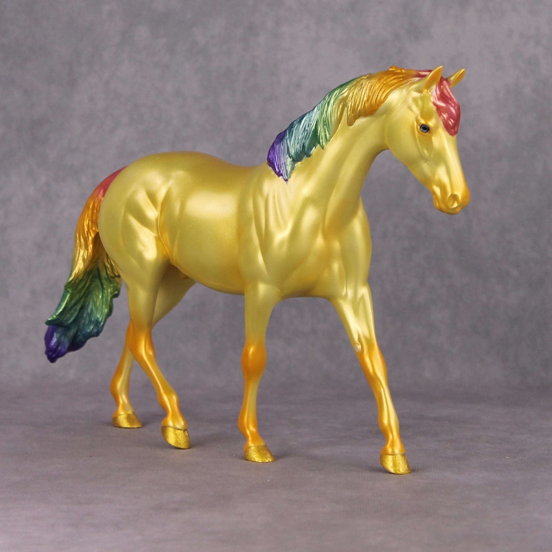 Eventual Rainbows OOAK Deco yellow/gold/citrine Rainbow Pony with western mane and tail By Erin Corbett Black Friday Surprise Random Drops