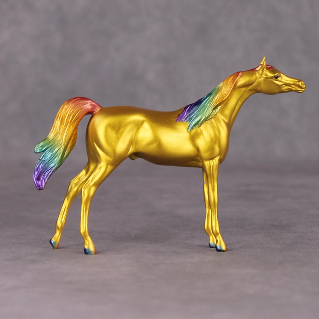 The Cat Eyes OOAK Gold with Rainbow Mane & Tail Arabian Chip By Erin Corbett and Jess Hamill HS24