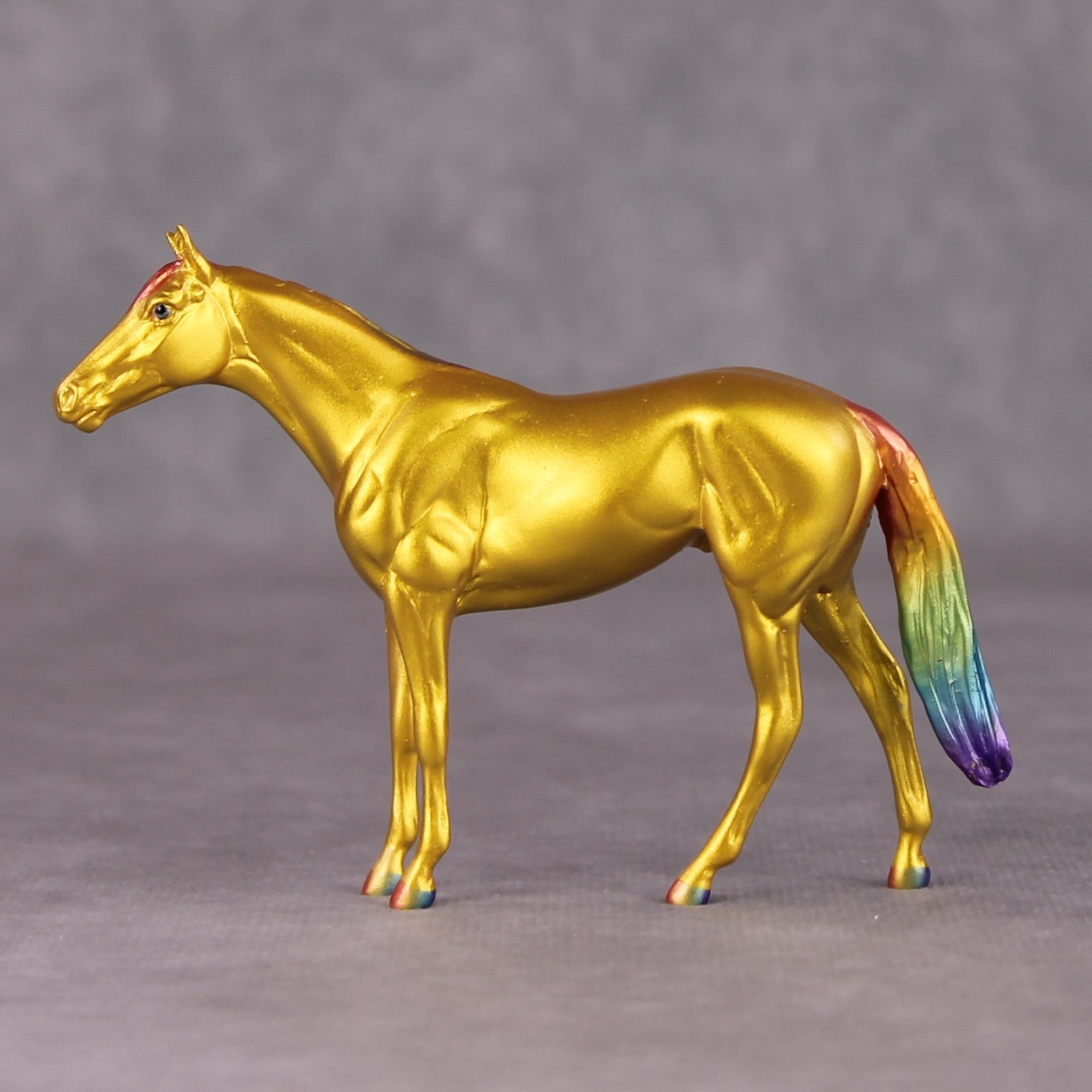 Cold Hard Proof OOAK Gold with Rainbow Mane & Tail Thoroughbred Chip By Erin Corbett & Jess Hamill HS24