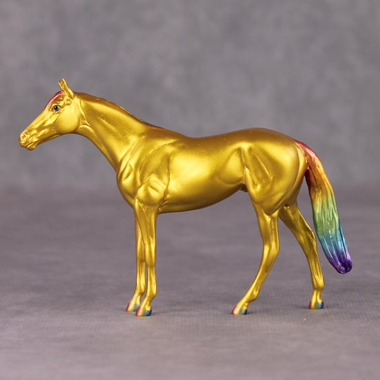 Cold Hard Proof OOAK Gold with Rainbow Mane & Tail Thoroughbred Chip By Erin Corbett & Jess Hamill HS24