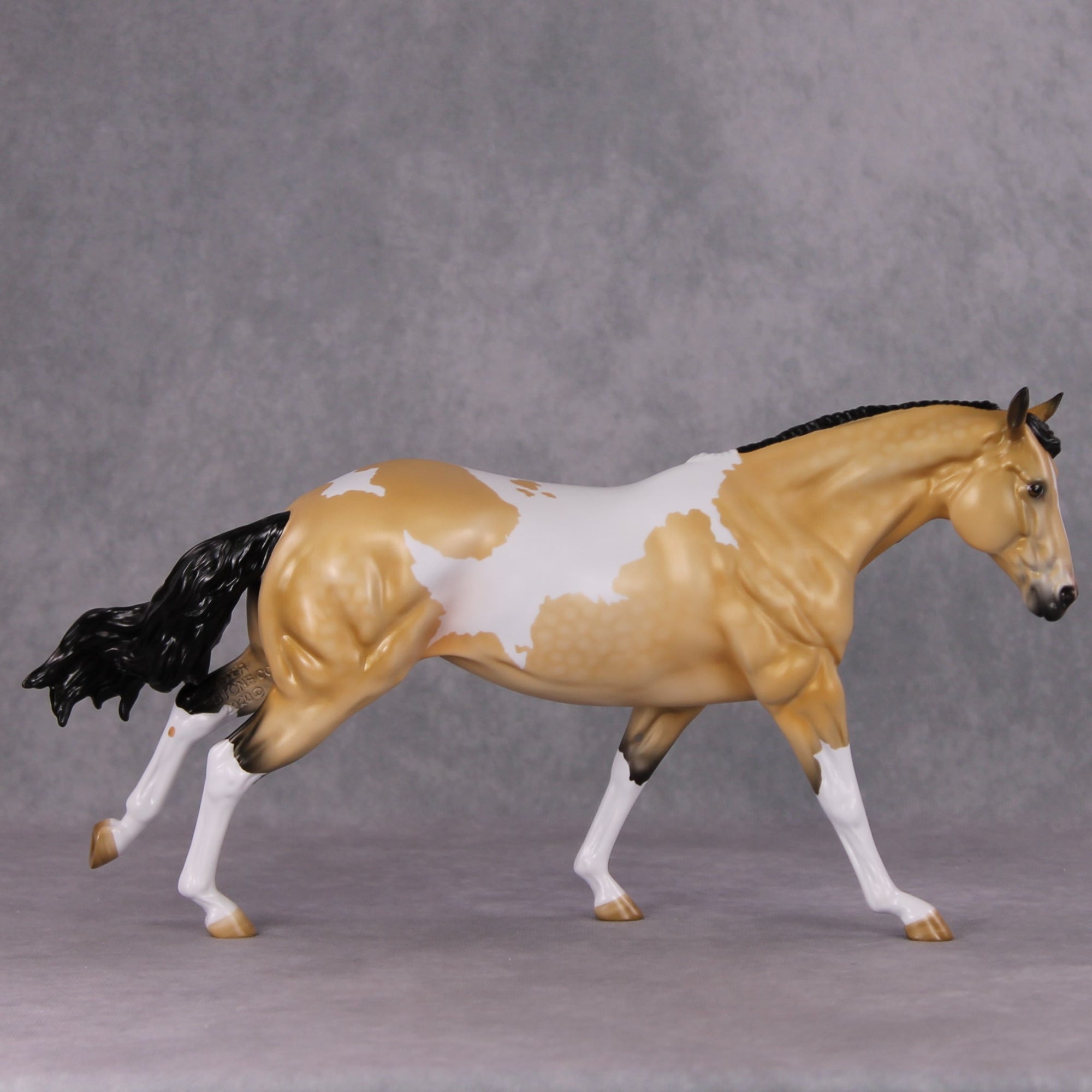 Bisque OOAK Dappled Buckskin Tobiano Running Stock Horse By Angela Marleau HS24 Online Drawing OOAK