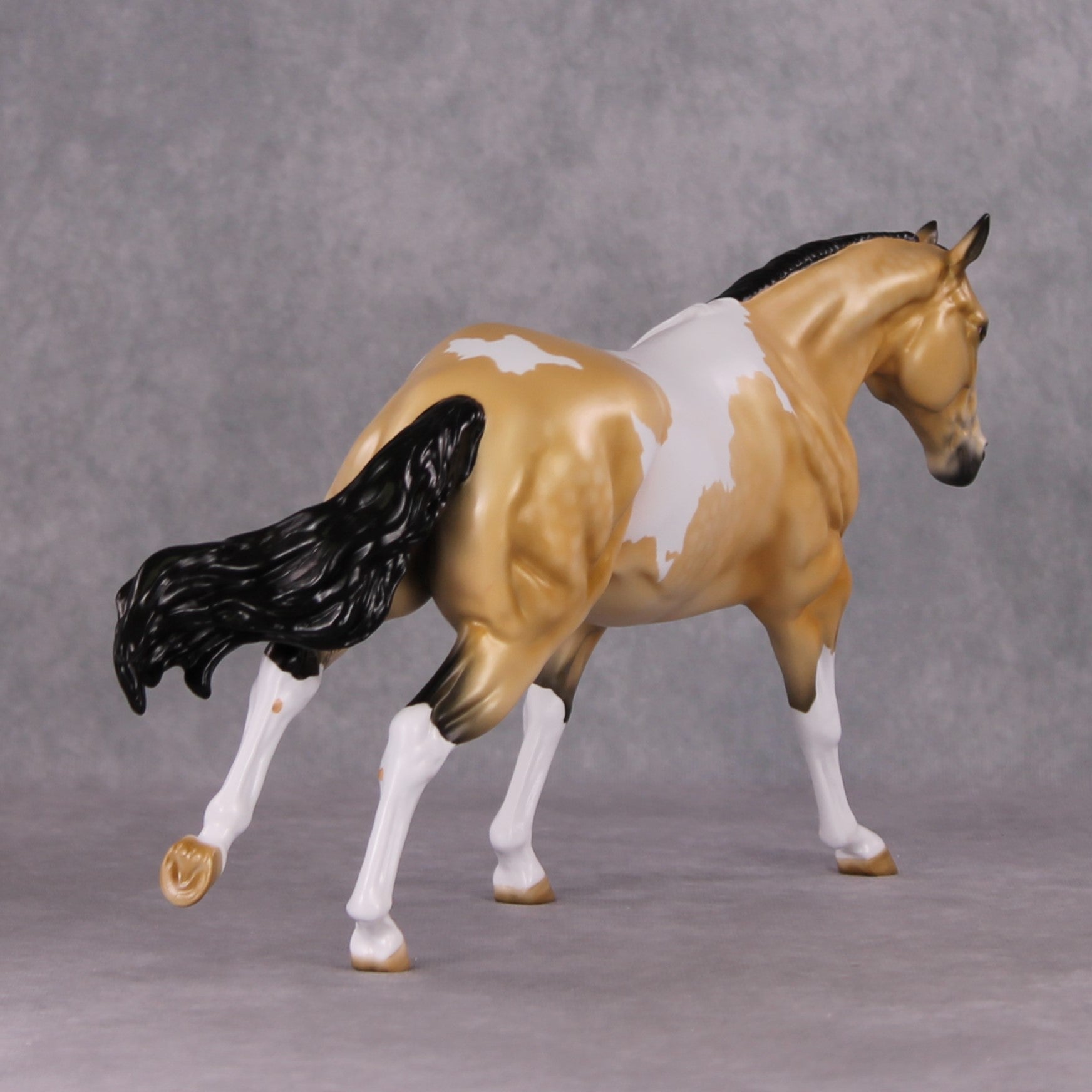 Bisque OOAK Dappled Buckskin Tobiano Running Stock Horse By Angela Marleau HS24 Online Drawing OOAK