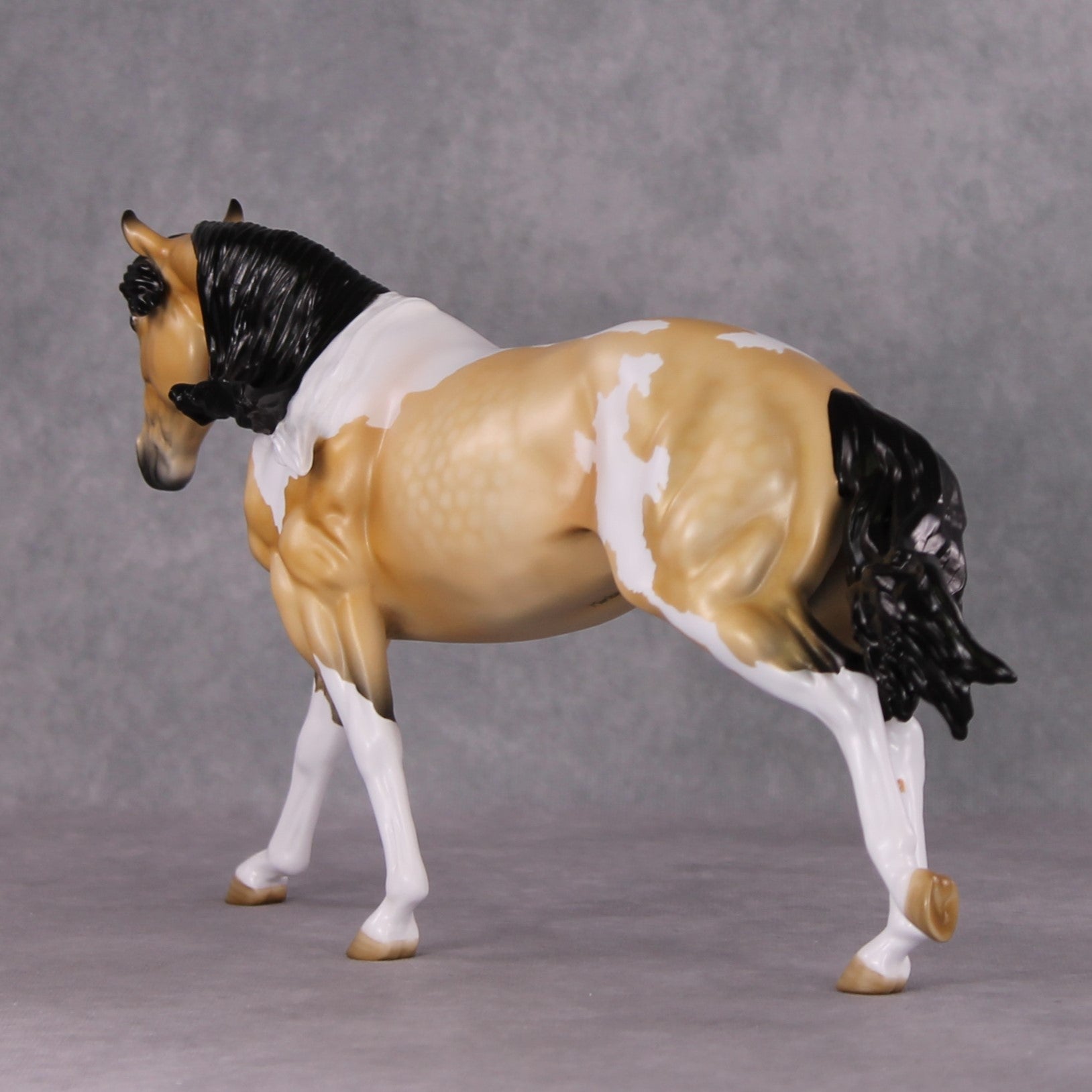 Bisque OOAK Dappled Buckskin Tobiano Running Stock Horse By Angela Marleau HS24 Online Drawing OOAK
