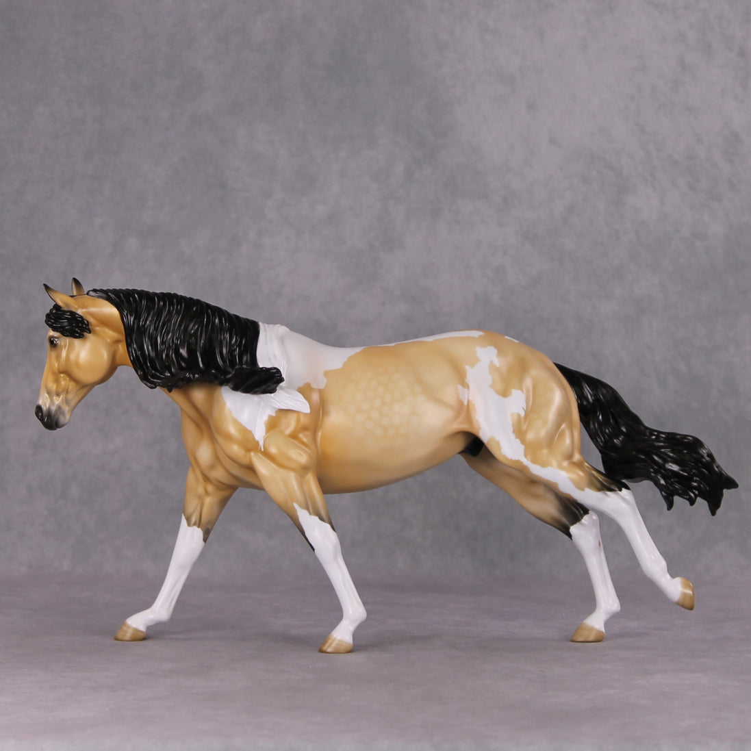 Bisque OOAK Dappled Buckskin Tobiano Running Stock Horse By Angela Marleau HS24 Online Drawing OOAK