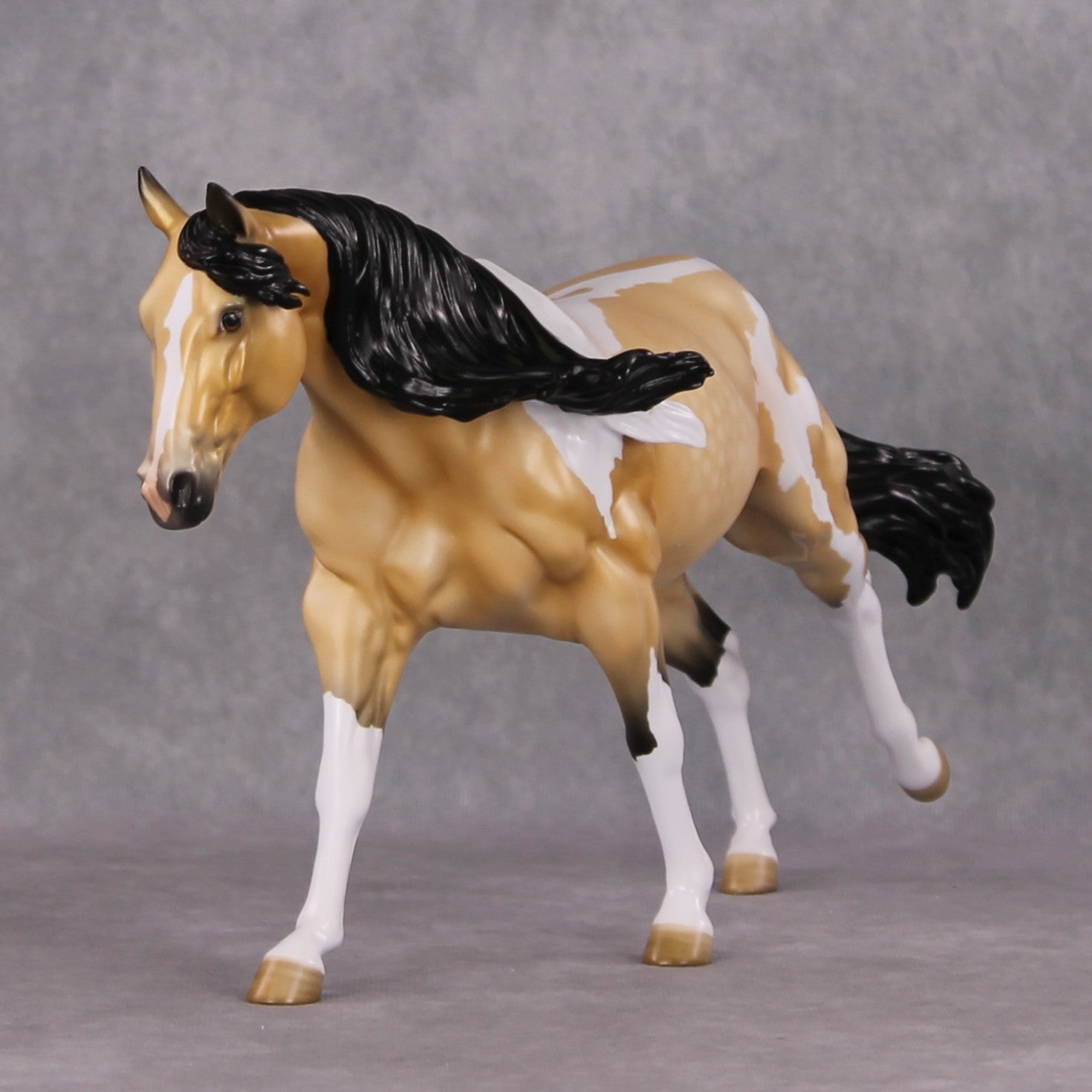 Bisque OOAK Dappled Buckskin Tobiano Running Stock Horse By Angela Marleau HS24 Online Drawing OOAK