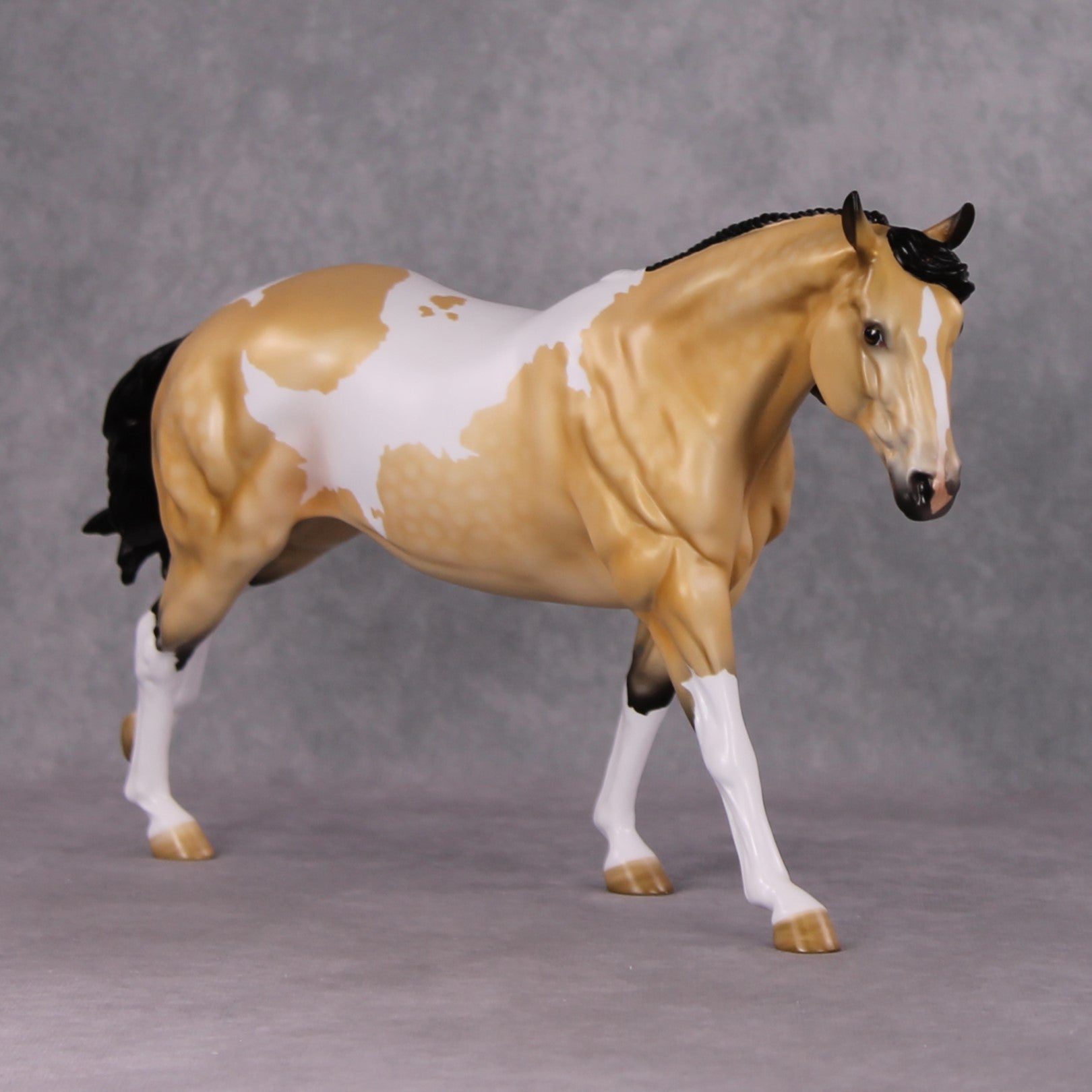 Bisque OOAK Dappled Buckskin Tobiano Running Stock Horse By Angela Marleau HS24 Online Drawing OOAK