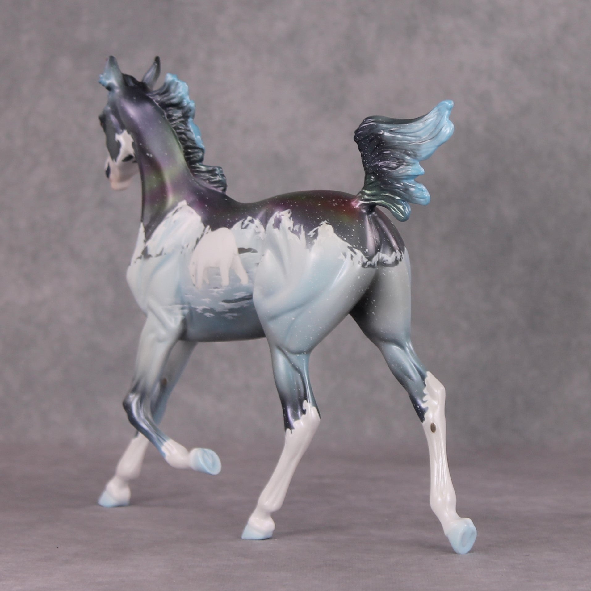 Gone Ice Fishing OOAK Polar Bear Ice Fishing Deco W/ Northern Lights Yearling Unicorn By Jess Hamill HS24 Online Drawing OOAK