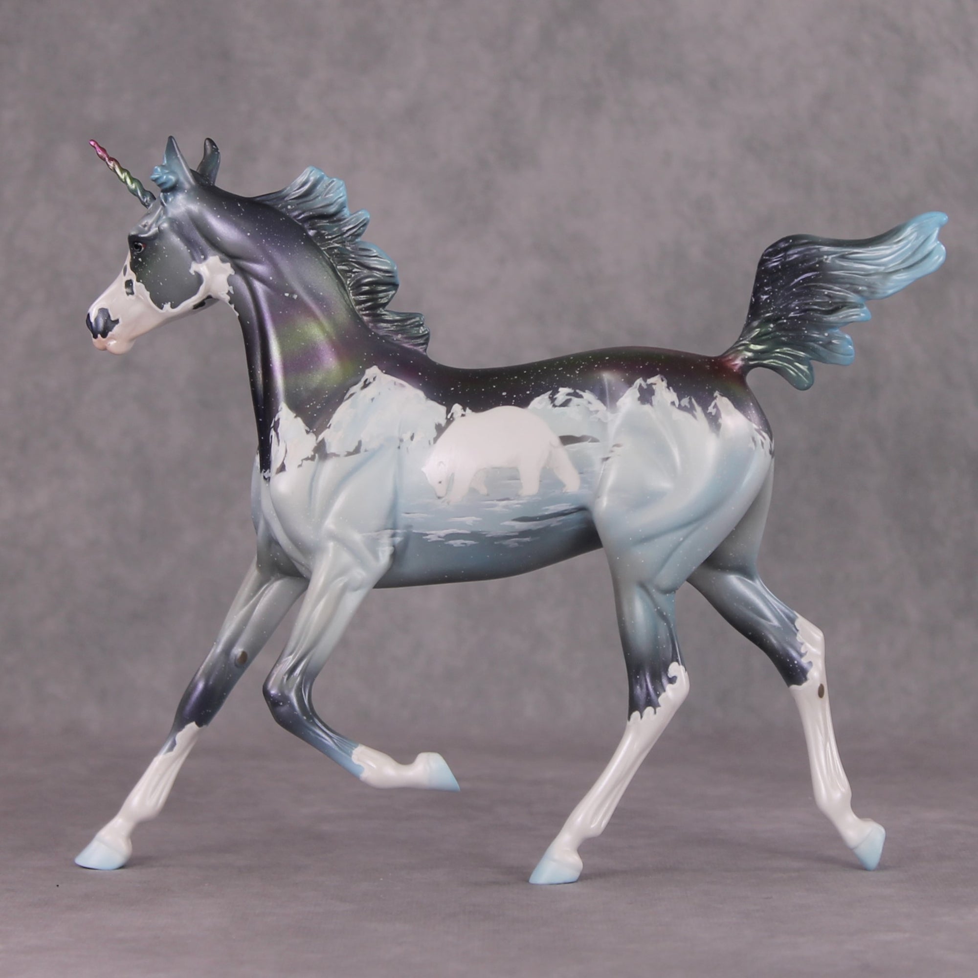 Gone Ice Fishing OOAK Polar Bear Ice Fishing Deco W/ Northern Lights Yearling Unicorn By Jess Hamill HS24 Online Drawing OOAK