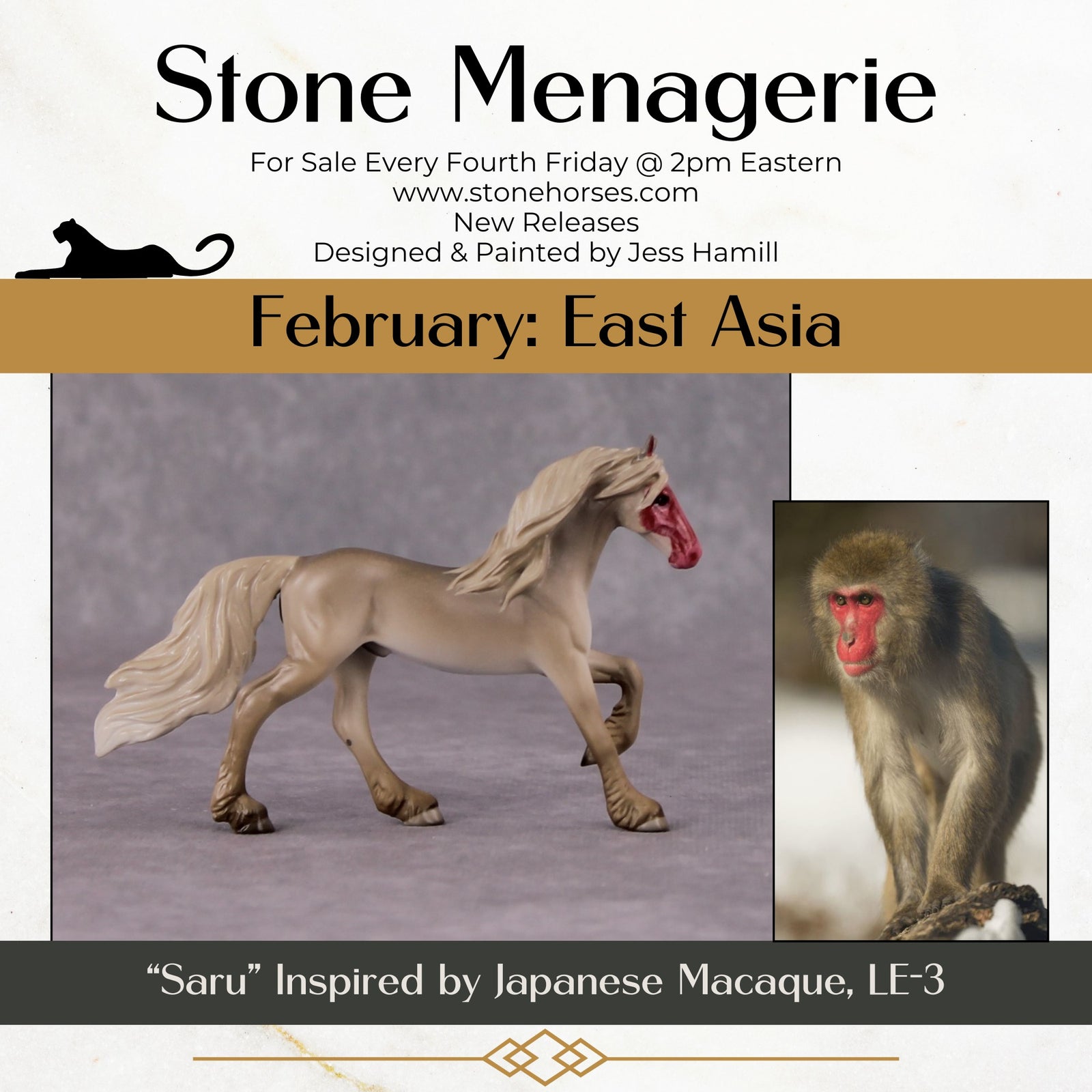 "Saru" LE-3 Japanese Macaque Inspired Deco Friesian Chip By Jess Hamill - 2025 The Menagerie Series MS25