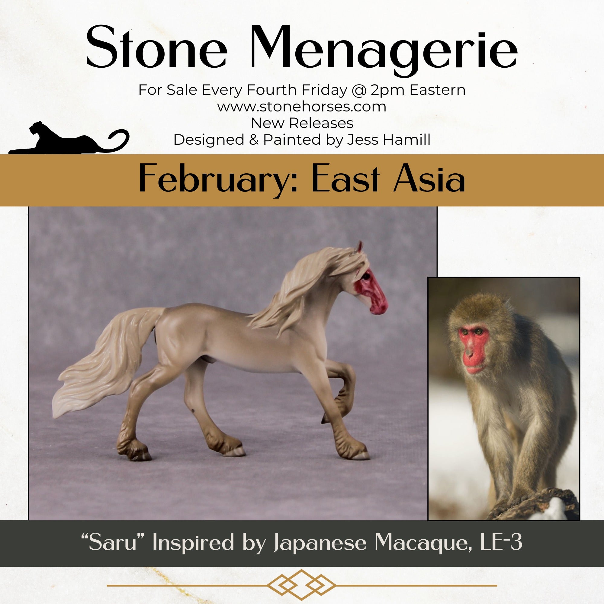 "Saru" LE-3 Japanese Macaque Inspired Deco Friesian Chip By Jess Hamill - 2025 The Menagerie Series MS25