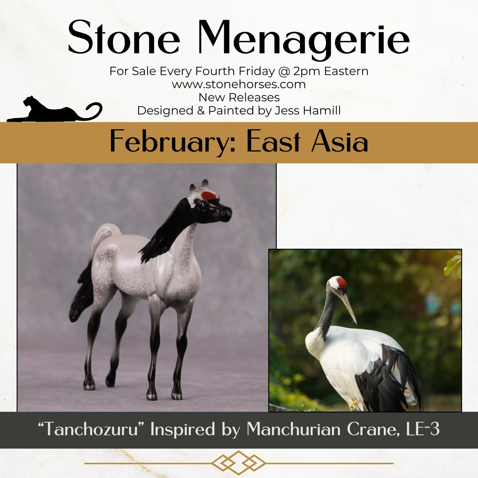 "Tanchosuru" LE-3 Manchurian Crane Inspired Deco Arabian Chip By Jess Hamill - 2025 The Menagerie Series MS25