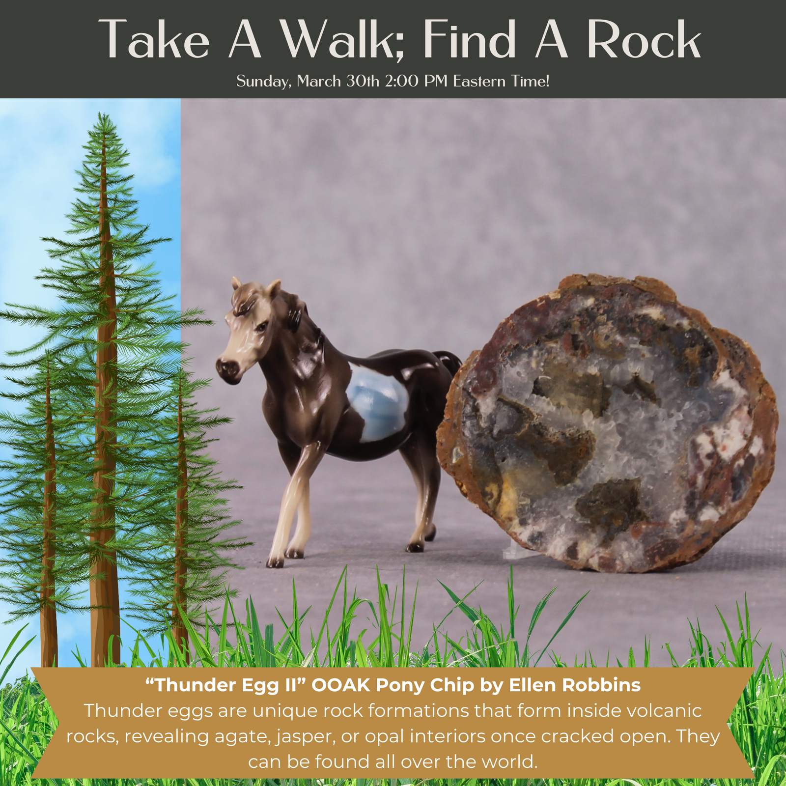 “National Take A Walk in a Park Day” Rock Chips: OOAK Pony Chip based on Thunderegg II by Ellen Robbins