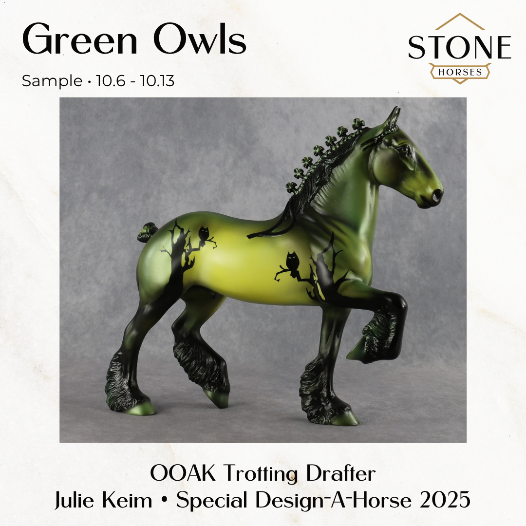 SAMPLE Green Owls Trotting Drafter by Julie Keim SS1026