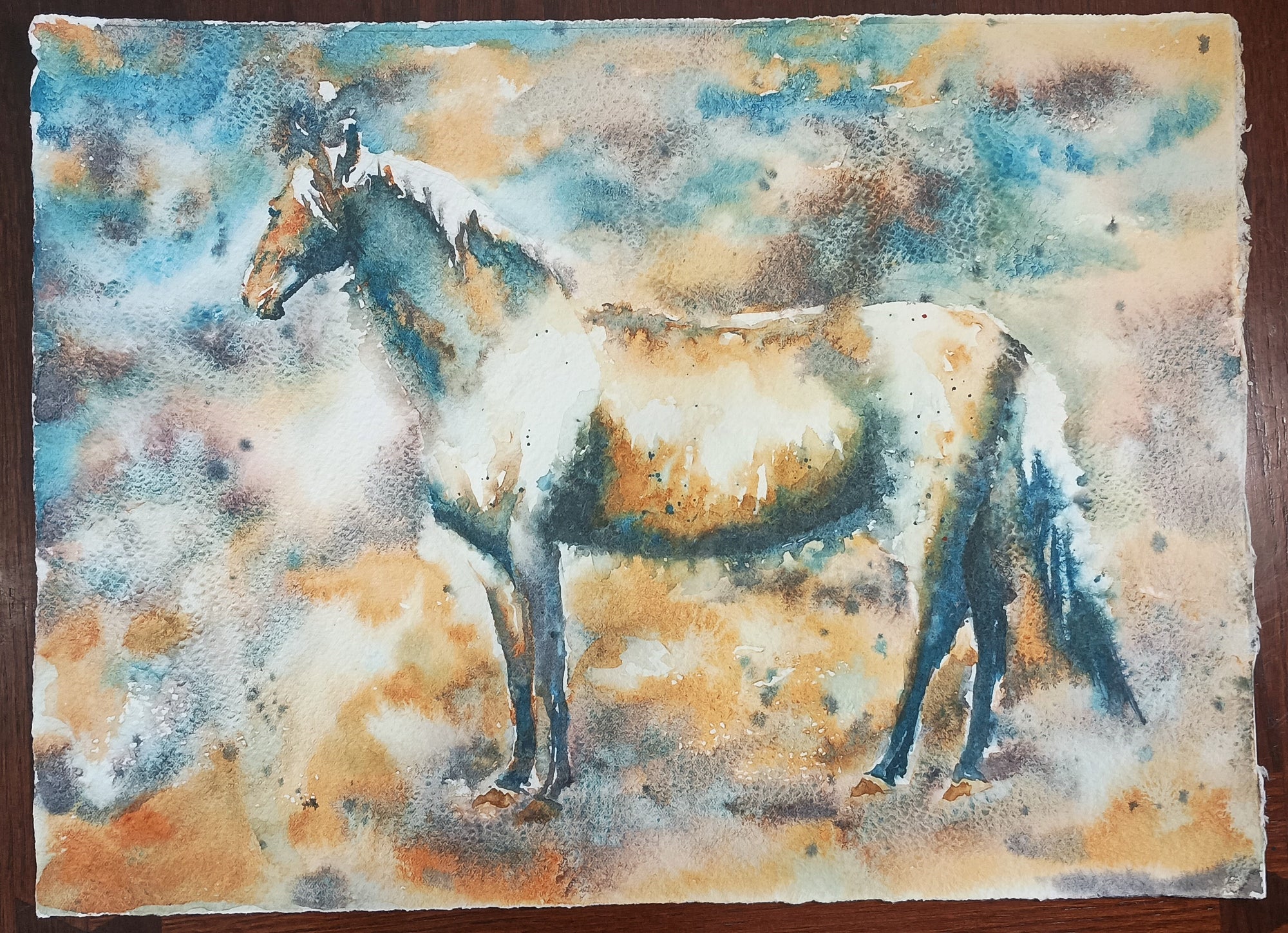 The Lone Mustang OOAK Deco Blue and Gold Custom Morgan Chip By Andrea Thomason EQ24 MHP End of Month Sample and OOAK Sale