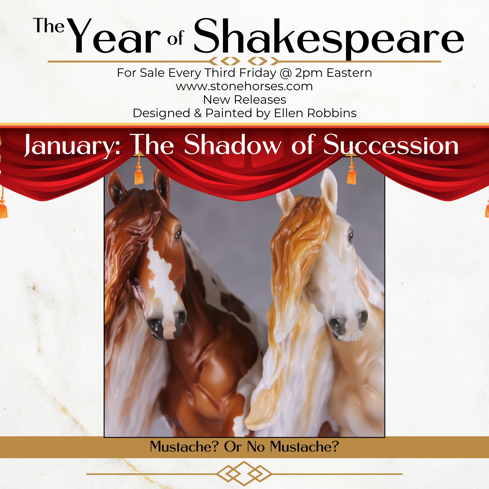 "Shadow of Succession" LE-10 Light Flea-Bitten &amp; Dappled Mulberry Grey Tobiano Irish Cob Stone   - January 2025 Shadow of Succession Shakespeare Stone Painted By Ellen Robbins CL25