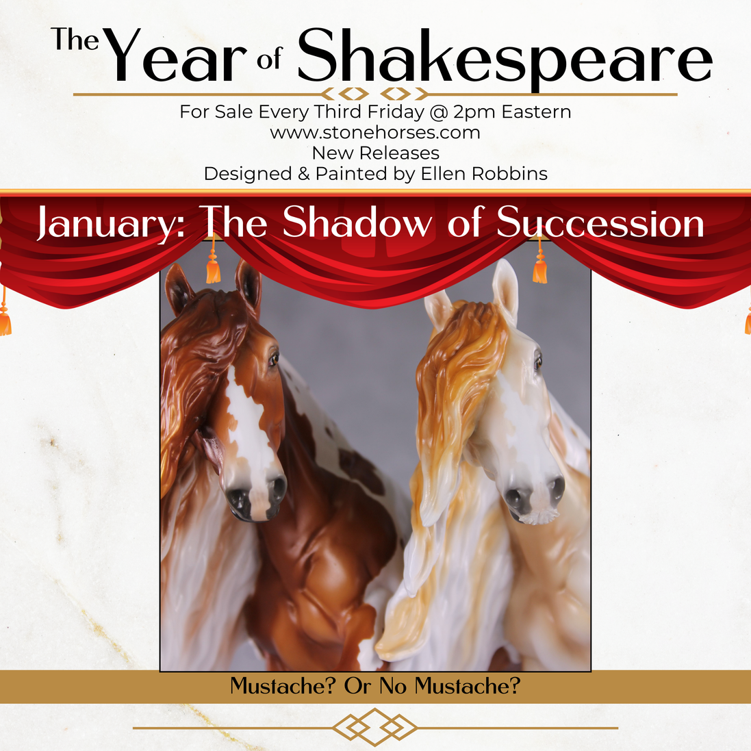"Henry Bolingbroke" LE-10 Dappled Greying Chestnut Tobiano Irish Cob Stone   - January 2025 Shadow of Succession Shakespeare Stone Painted By Ellen Robbins CL25
