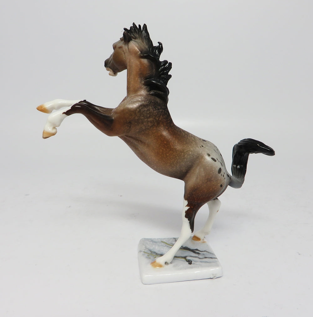 AZTEC RUINS-OOAK BAY APPALOOSA REARING CHIP WITH STAND BY DAWN EQ 2017