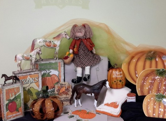 Fall Basket with Pumpkin Horses $20