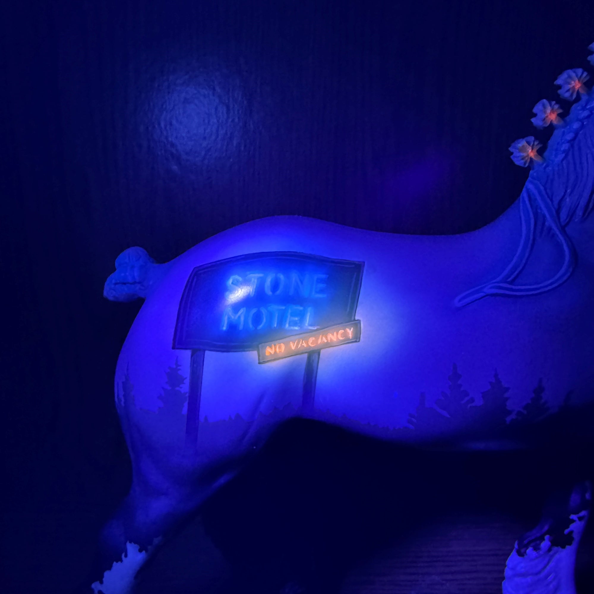 No Vacancy OOAK Deco Stone Motel Neon Sign Trotting Drafter By Jess Hamill MM24 MHP Auction Piece