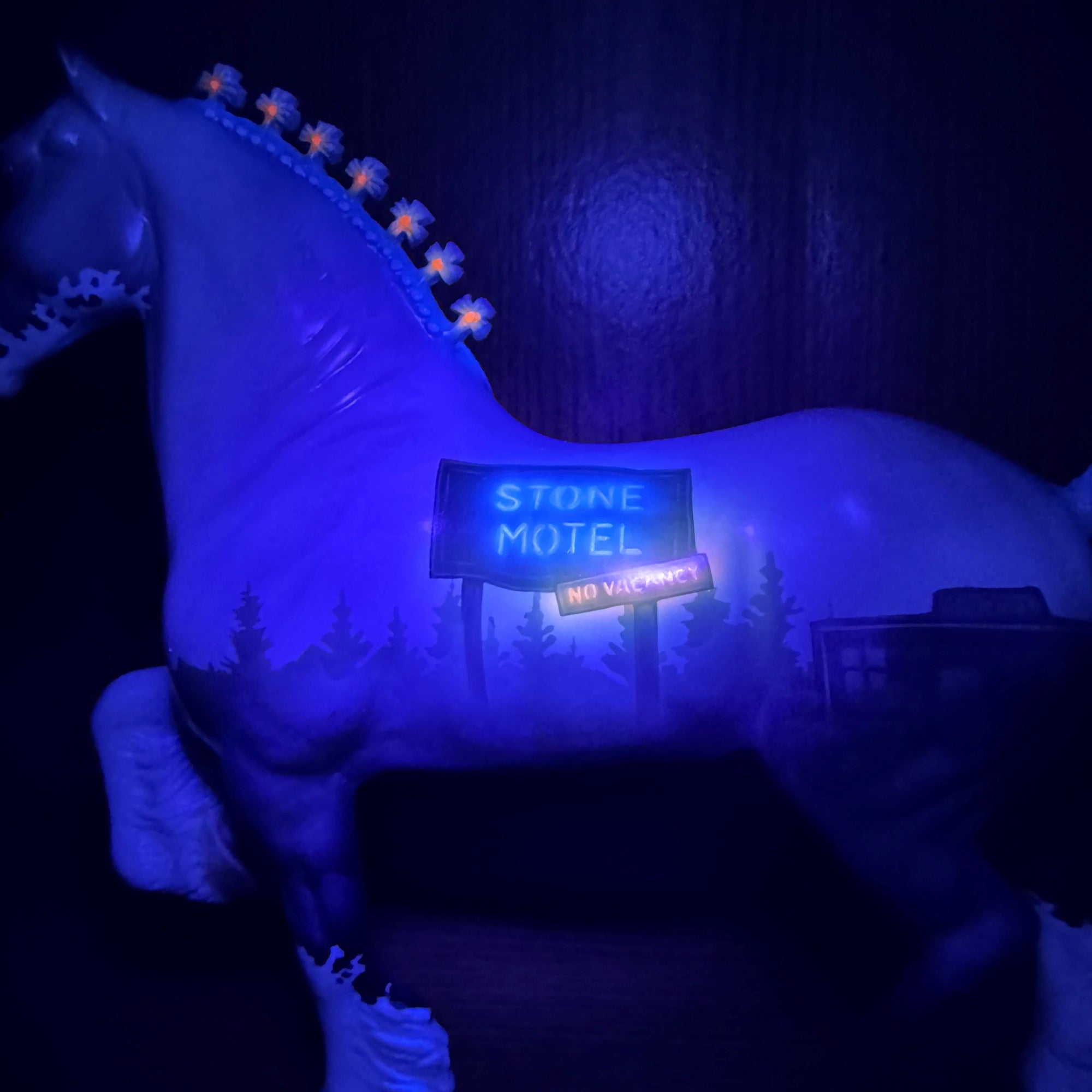 No Vacancy OOAK Deco Stone Motel Neon Sign Trotting Drafter By Jess Hamill MM24 MHP Auction Piece