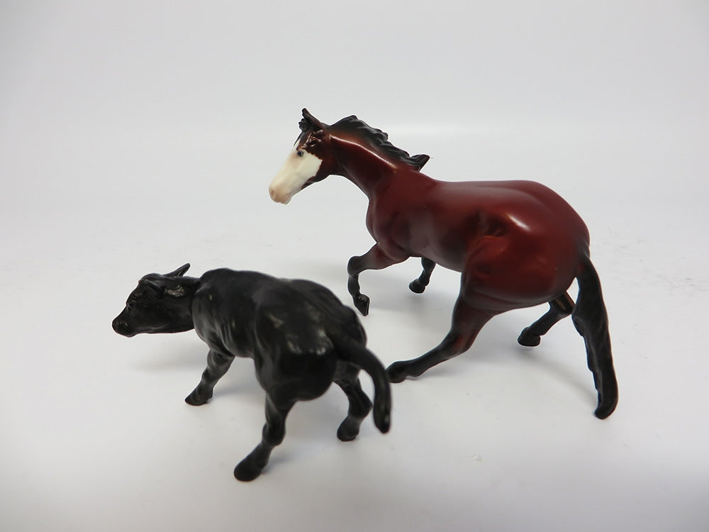 CATMANDO-OOAK BAY PAINT CHIP CUTTER AND CALF MODEL HORSE 11/2/17