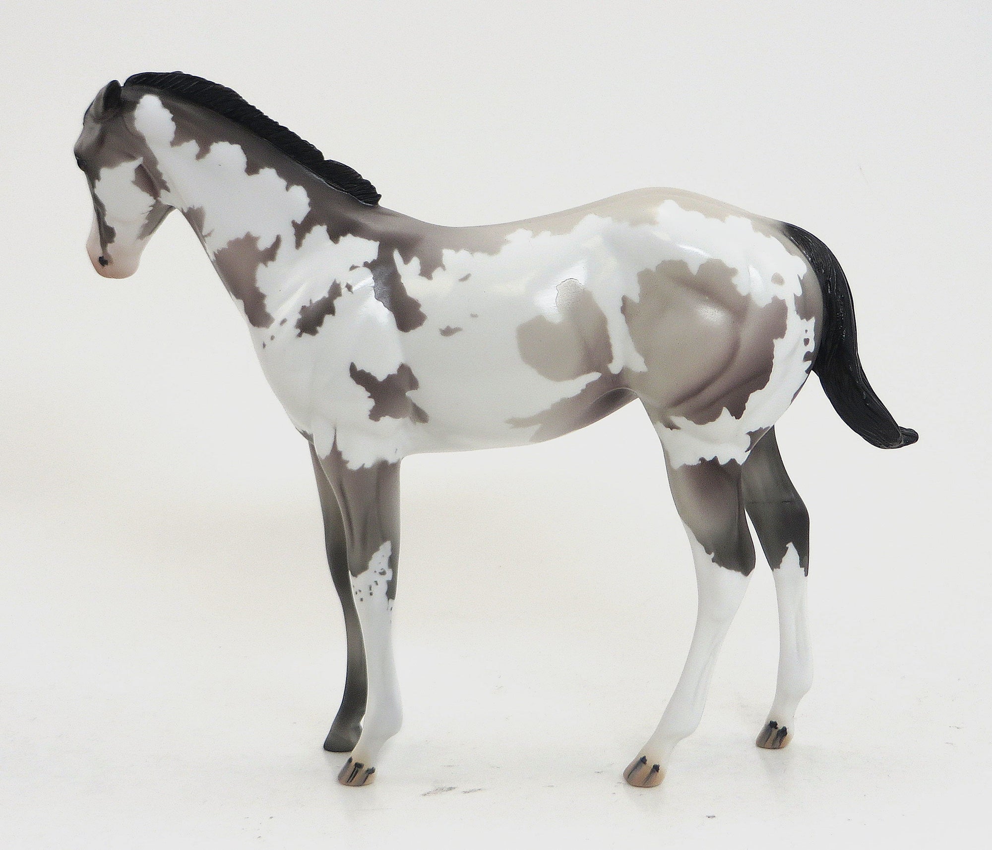 WINNIE- OOAK GREY PINTO WEANLING MODEL HORSE WITH PINNED EARS