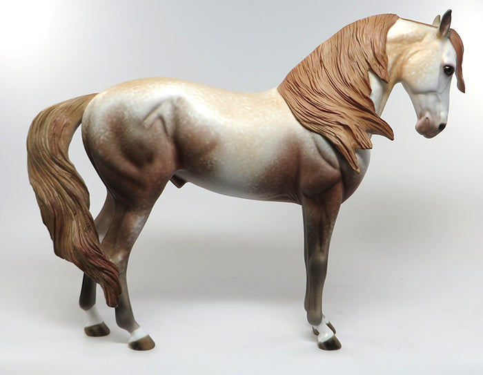 AMOUR DE NOCHE-OOAK CHESTNUT GOING GREY WINDSWEPT ANDALUSIAN MODEL HORSE 6/15