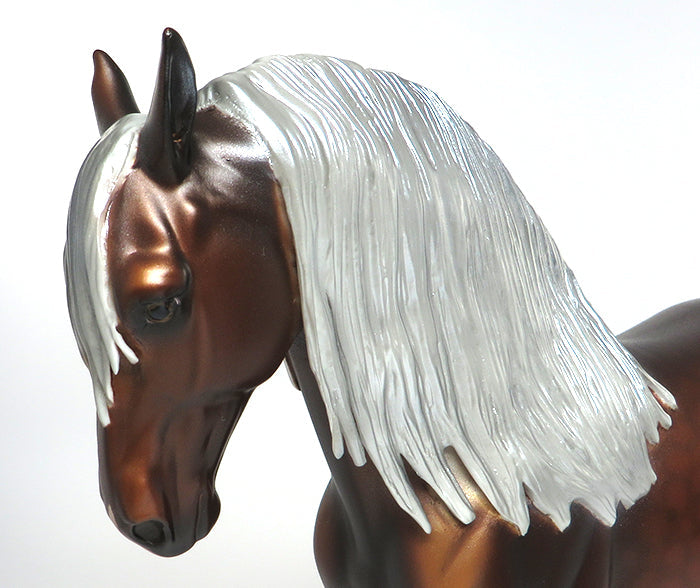 ANDALUSIA-OOAK DAPPLED SILVER BAY LONG MANE ANDALUSIAN STALLION MODEL HORSE 6/16