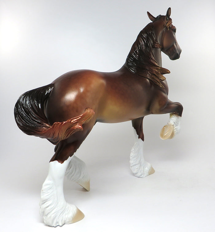 BIG WHEELS-OOAK DAPPLE CHESTNUT TROTTING DRAFTER MODEL HORSE 6/16