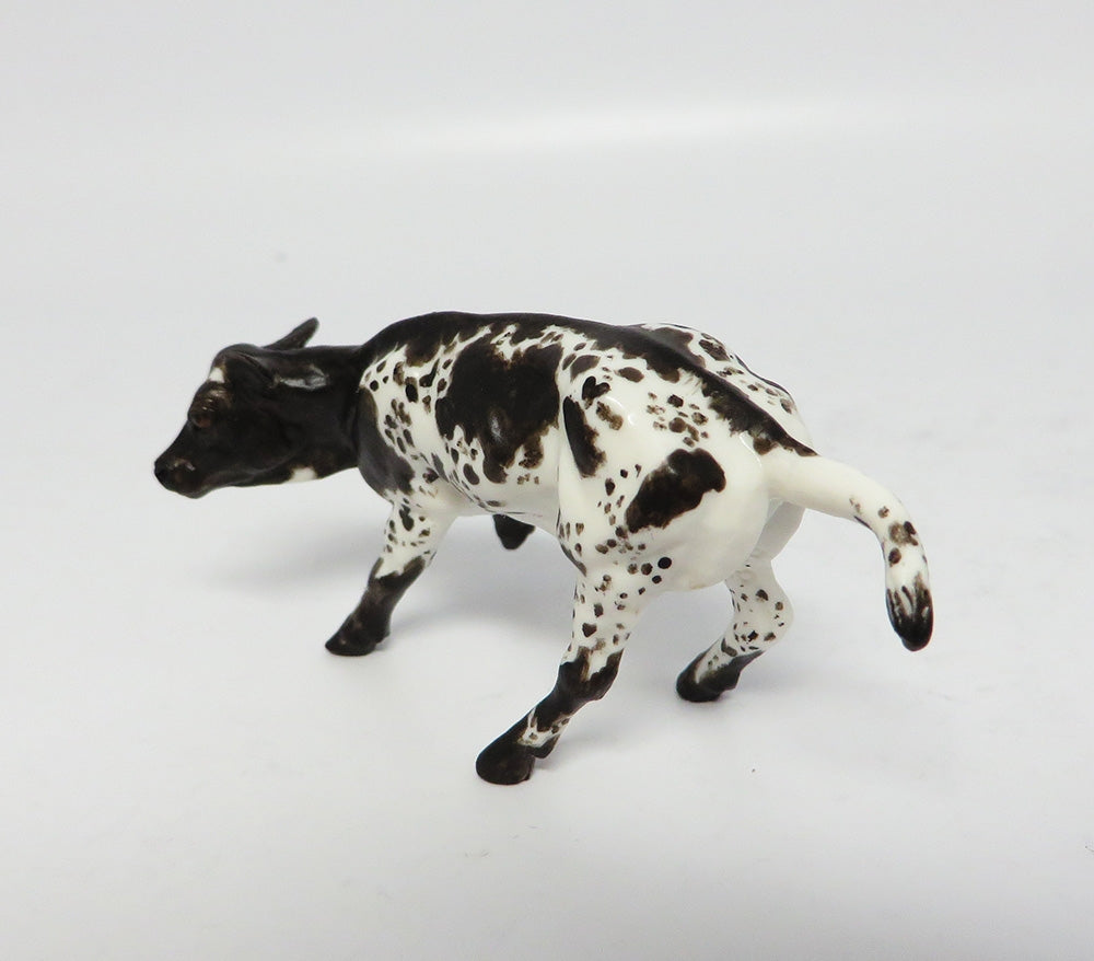 BAM-OOAK DARK CHOCOLATE SPOTTED CUTTER CALF CHIP MODEL HORSE 11/10/17