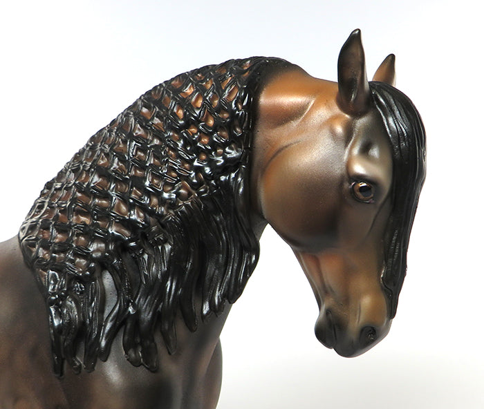 MARRON-DAPPLE BAY BRAIDED MANE ANDALUSIAN MODEL HORSE BY DAWN QUICK 6/24