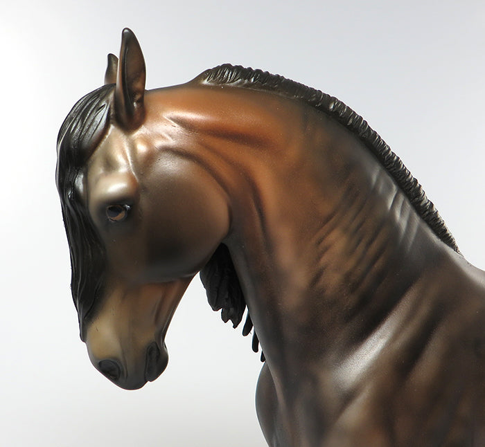 MARRON-DAPPLE BAY BRAIDED MANE ANDALUSIAN MODEL HORSE BY DAWN QUICK 6/24