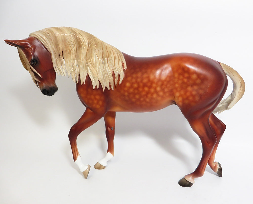 HOT TO TROT-OOAK CUSTOM DAPPLE CHESTNUT MODEL HORSE PAINTED BY SHERYL LEISURE