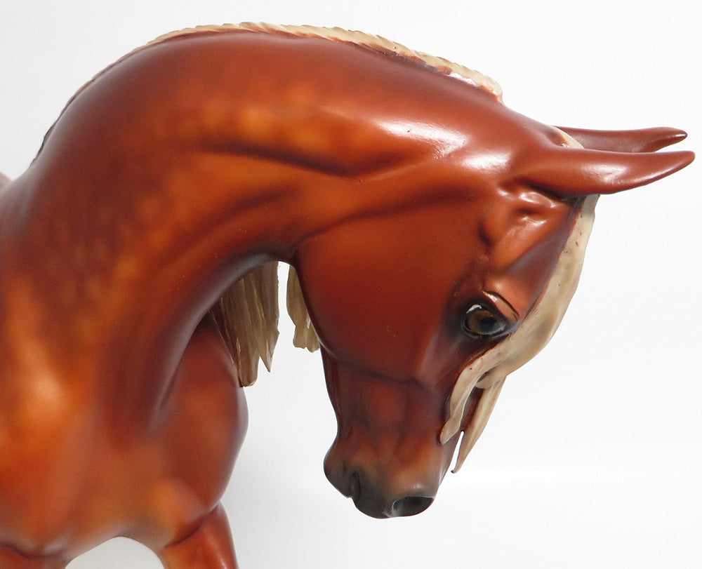 HOT TO TROT-OOAK CUSTOM DAPPLE CHESTNUT MODEL HORSE PAINTED BY SHERYL LEISURE