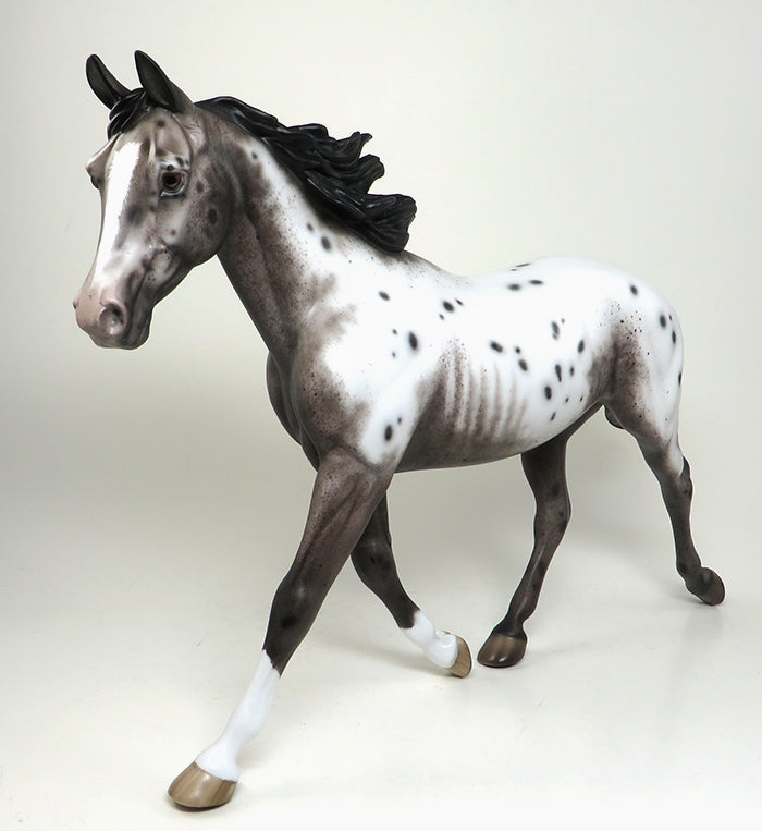 SETTING OFF SPARKS - VARNISH ROAN APPALOOSA PALOUSE MODEL HORSE by SHERYL LEISURE - 1/11