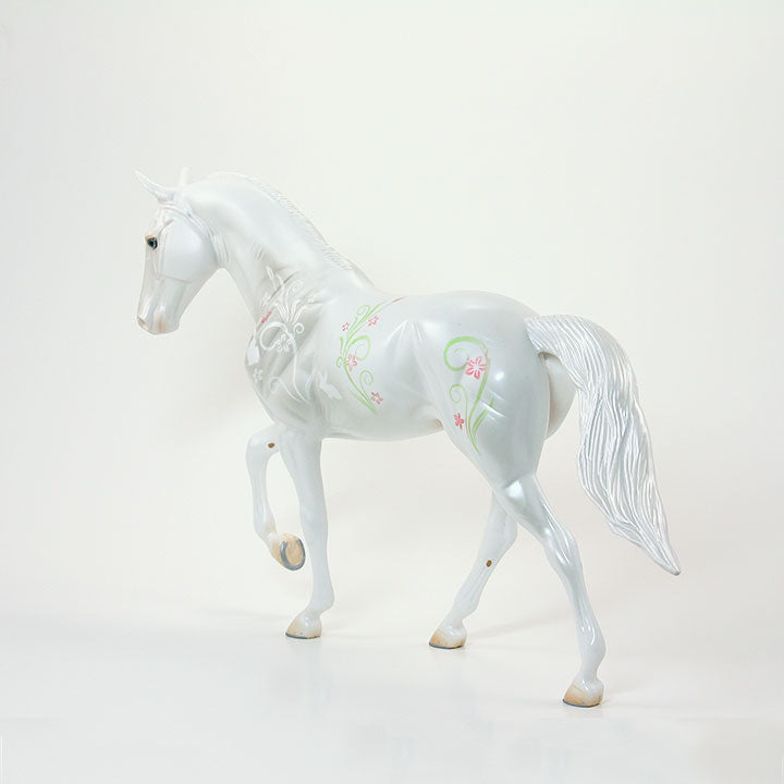 SPRING FEVER - OOAK White Tennessee Walker Model Horse with Pink Flowers - 6/15