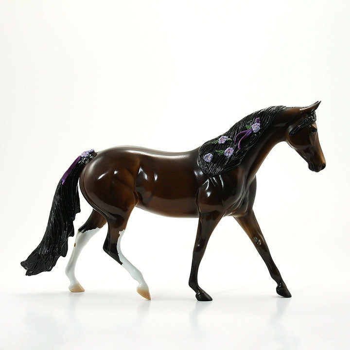 SPICE GIRL - OOAK Dark Bay Dappled Model Horse Pony with Flowers - 6/15