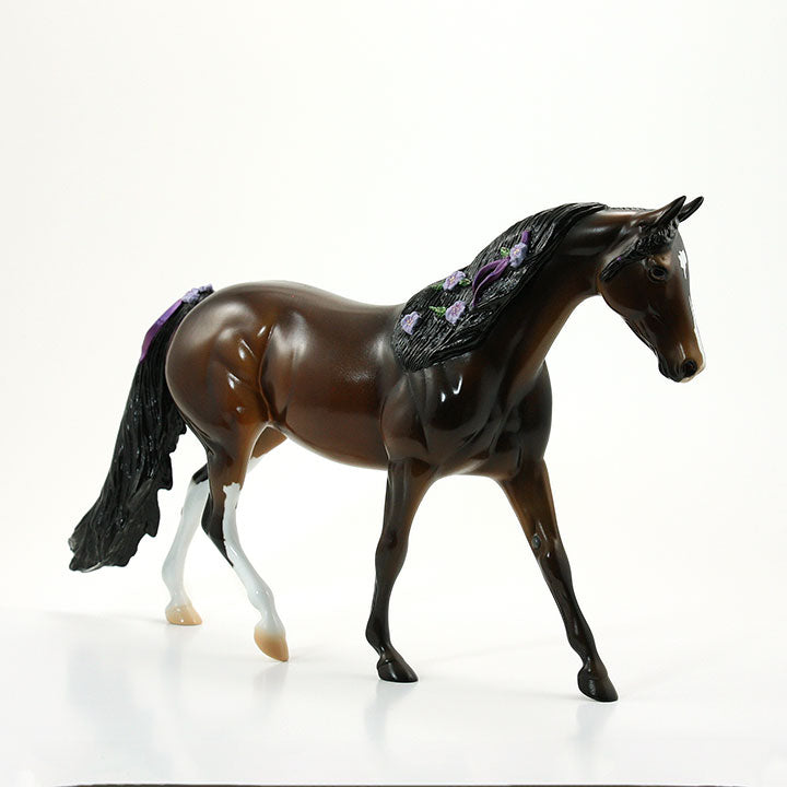SPICE GIRL - OOAK Dark Bay Dappled Model Horse Pony with Flowers - 6/15