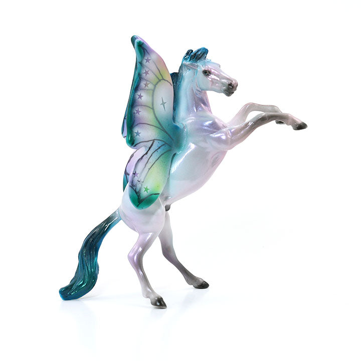 HEZA STAR DANCER - OOAK Rearing Chip Model Horse with Iridescent Lavender & Blue Rearing Butterfly - 6/15