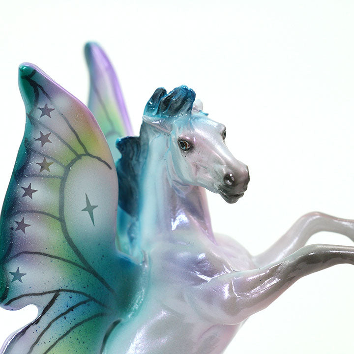 HEZA STAR DANCER - OOAK Rearing Chip Model Horse with Iridescent Lavender &amp; Blue Rearing Butterfly - 6/15