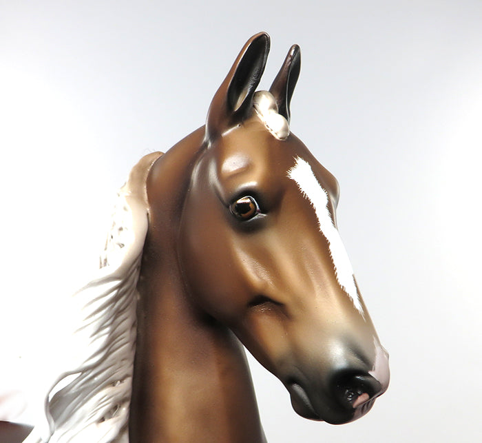 GATOR-OOAK DAPPLED CHESTNUT SADDLE BRED MODEL HORSE CUSTOMIZED BY JT PAINTED BY SHERYL LEISURE 6/30